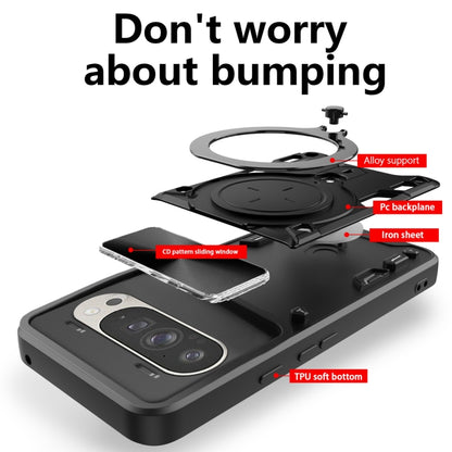 For Google Pixel 9 / 9 Pro CD Texture Sliding Camshield Magnetic Holder Phone Case(Black) by buy2fix