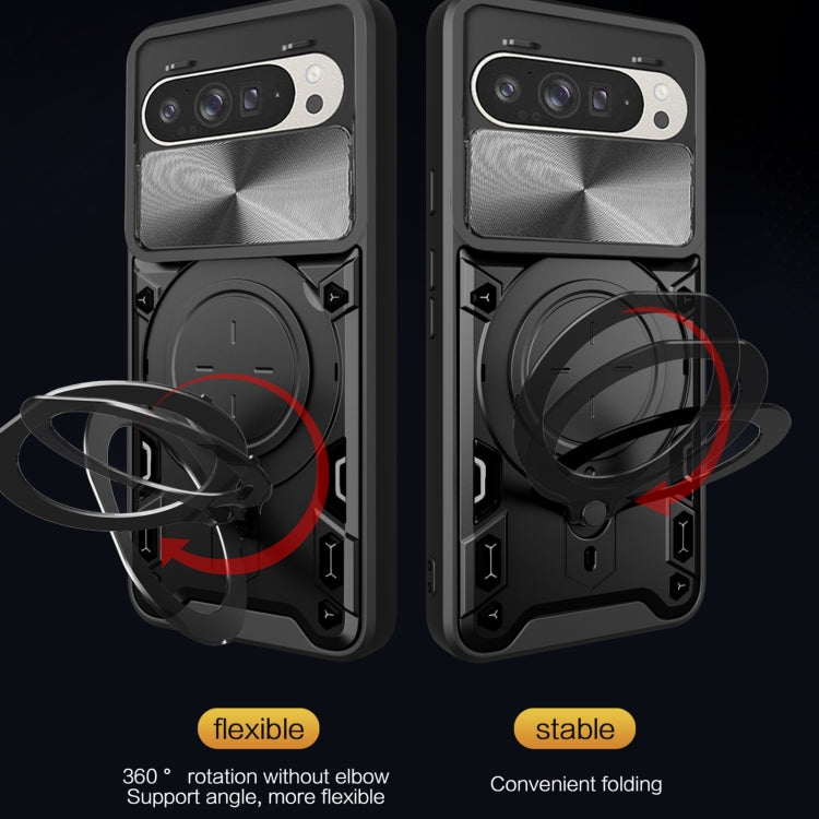 For Google Pixel 9 / 9 Pro CD Texture Sliding Camshield Magnetic Holder Phone Case(Black) by buy2fix