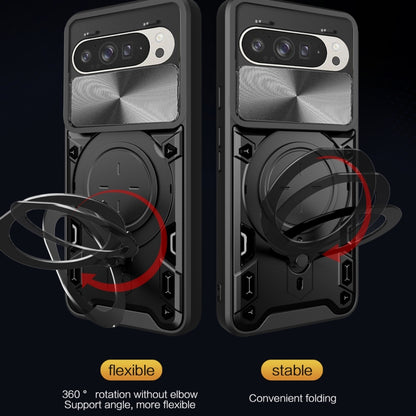 For Google Pixel 9 / 9 Pro CD Texture Sliding Camshield Magnetic Holder Phone Case(Black) by buy2fix