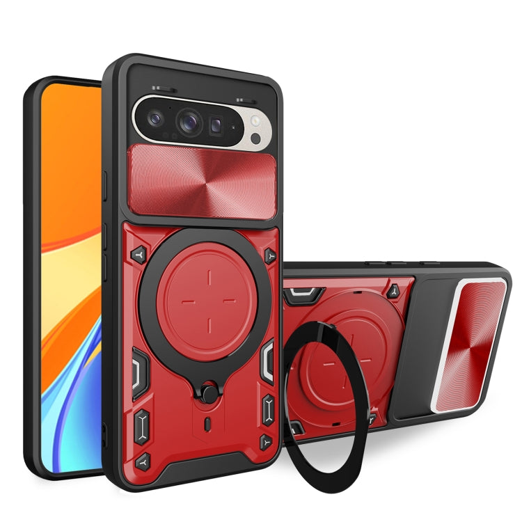For Google Pixel 9 / 9 Pro CD Texture Sliding Camshield Magnetic Holder Phone Case(Red) by buy2fix