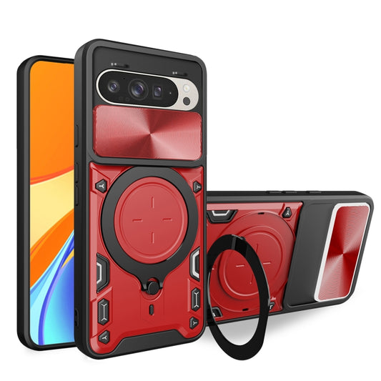 For Google Pixel 9 / 9 Pro CD Texture Sliding Camshield Magnetic Holder Phone Case(Red) by buy2fix