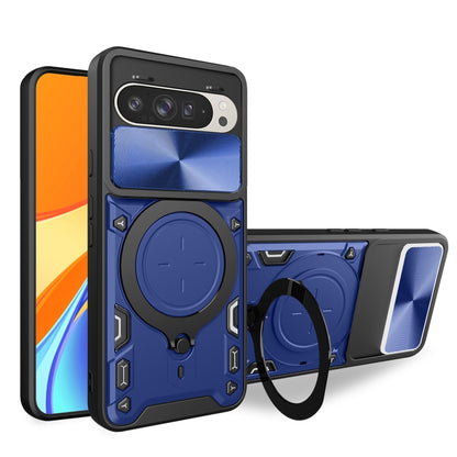 For Google Pixel 9 / 9 Pro CD Texture Sliding Camshield Magnetic Holder Phone Case(Blue) by buy2fix