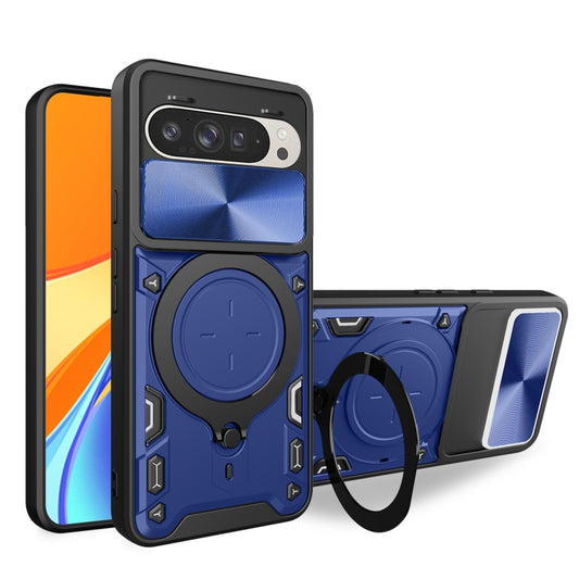 For Google Pixel 9 / 9 Pro CD Texture Sliding Camshield Magnetic Holder Phone Case(Blue) by buy2fix