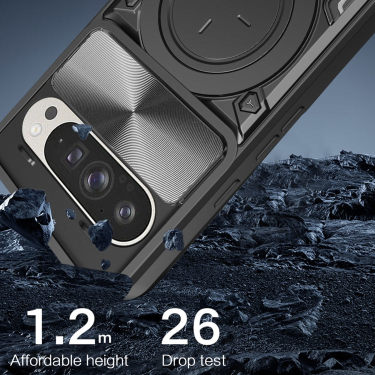 For Google Pixel 9 / 9 Pro CD Texture Sliding Camshield Magnetic Holder Phone Case(Blue) by buy2fix