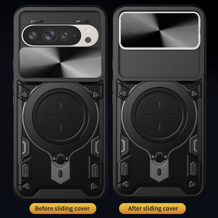 For Google Pixel 9 / 9 Pro CD Texture Sliding Camshield Magnetic Holder Phone Case(Purple) by buy2fix