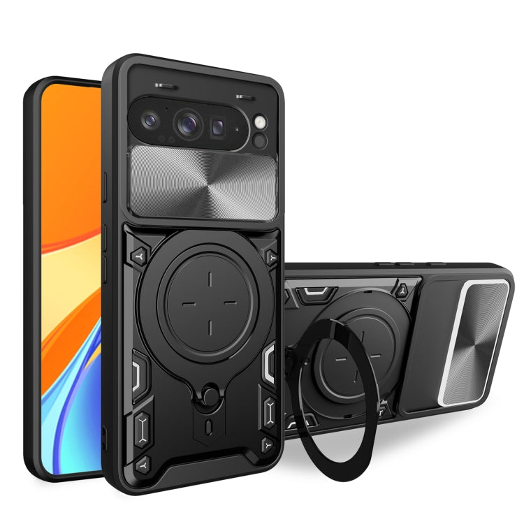 For Google Pixel 9 Pro XL CD Texture Sliding Camshield Magnetic Holder Phone Case(Black) by buy2fix