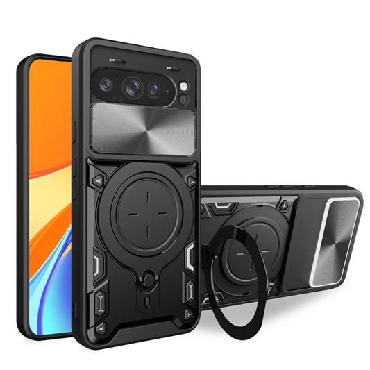 For Google Pixel 9 Pro XL CD Texture Sliding Camshield Magnetic Holder Phone Case(Black) by buy2fix