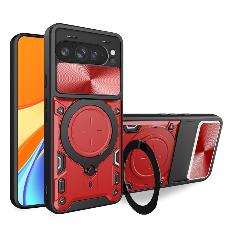 For Google Pixel 9 Pro XL CD Texture Sliding Camshield Magnetic Holder Phone Case(Red) by buy2fix