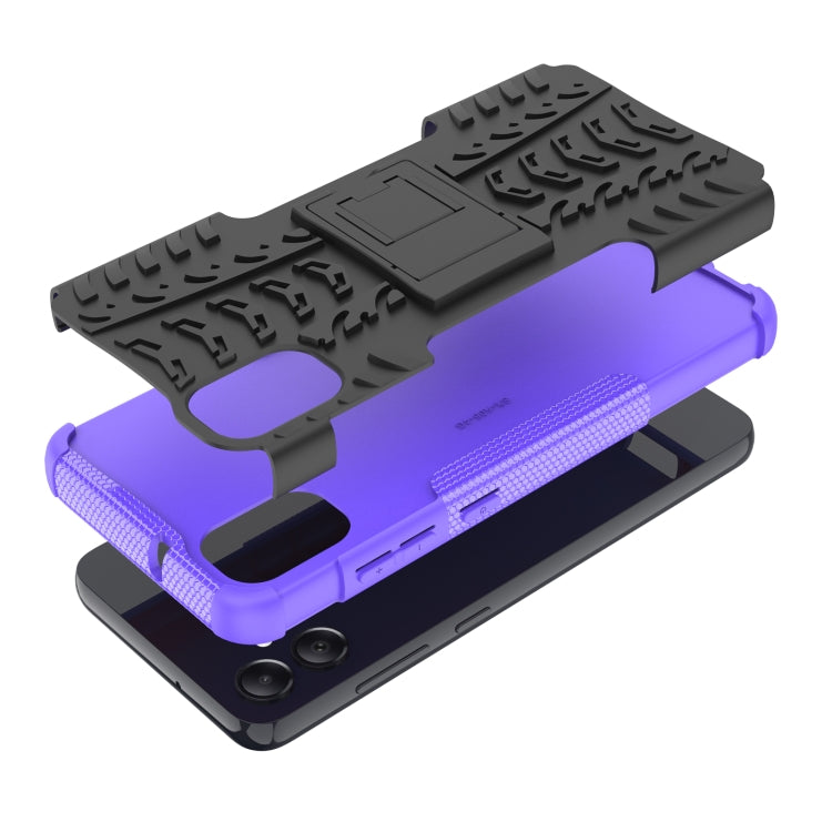 For Samsung Galaxy A05 4G Tire Texture TPU + PC Phone Case with Holder(Purple) by buy2fix