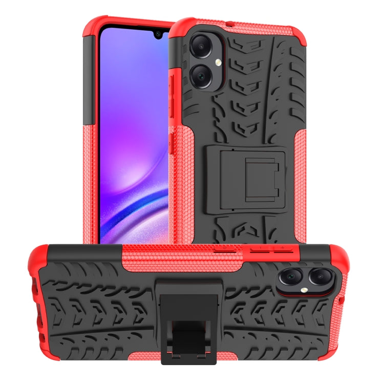 For Samsung Galaxy A05 4G Tire Texture TPU + PC Phone Case with Holder(Red) by buy2fix