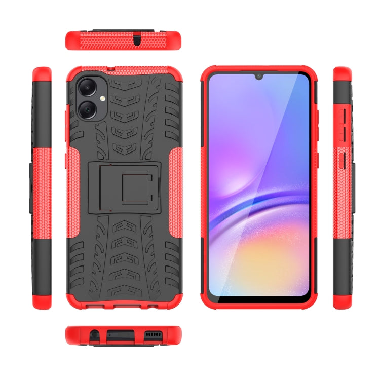 For Samsung Galaxy A05 4G Tire Texture TPU + PC Phone Case with Holder(Red) by buy2fix