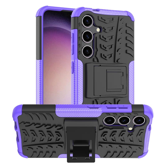 For Samsung Galaxy S24 5G Tire Texture TPU + PC Phone Case with Holder(Purple)