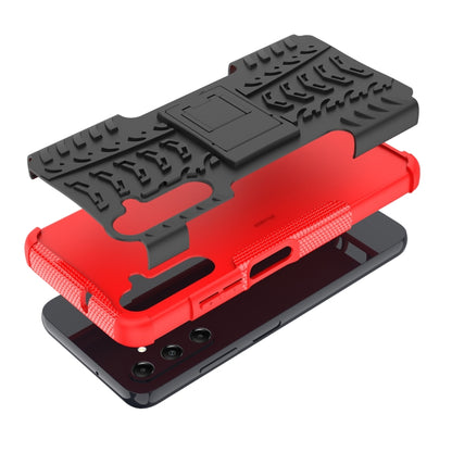 For Samsung Galaxy A05s Tire Texture TPU + PC Phone Case with Holder(Red) by buy2fix