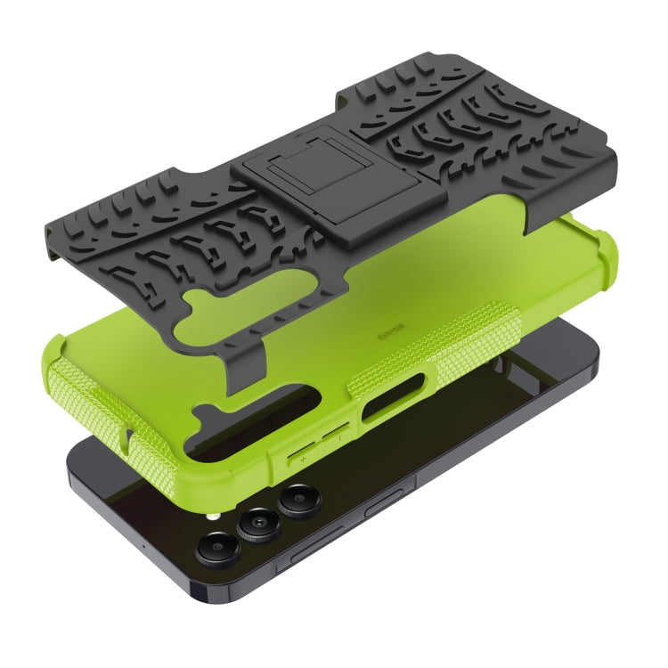 For Samsung Galaxy A15 Tire Texture TPU + PC Phone Case with Holder(Green) by buy2fix