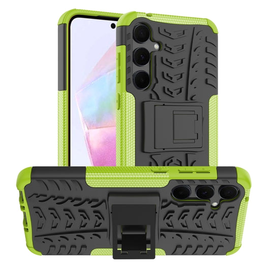 For Samsung Galaxy A35 5G Tire Texture TPU + PC Phone Case with Holder(Green) by buy2fix