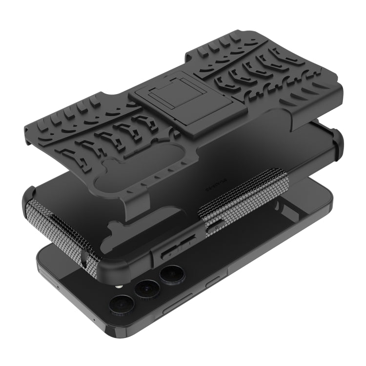 For Samsung Galaxy A35 5G Tire Texture TPU + PC Phone Case with Holder(Black) by buy2fix