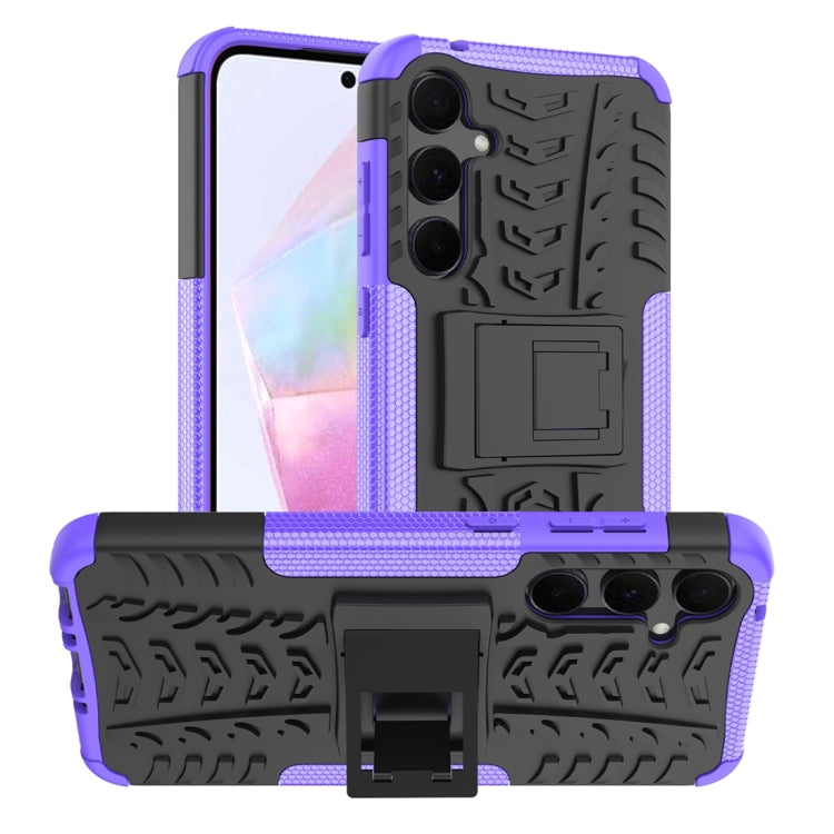 For Samsung Galaxy A35 5G Tire Texture TPU + PC Phone Case with Holder(Purple) by buy2fix