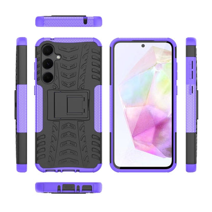 For Samsung Galaxy A35 5G Tire Texture TPU + PC Phone Case with Holder(Purple) by buy2fix