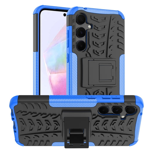 For Samsung Galaxy A35 5G Tire Texture TPU + PC Phone Case with Holder(Blue) by buy2fix