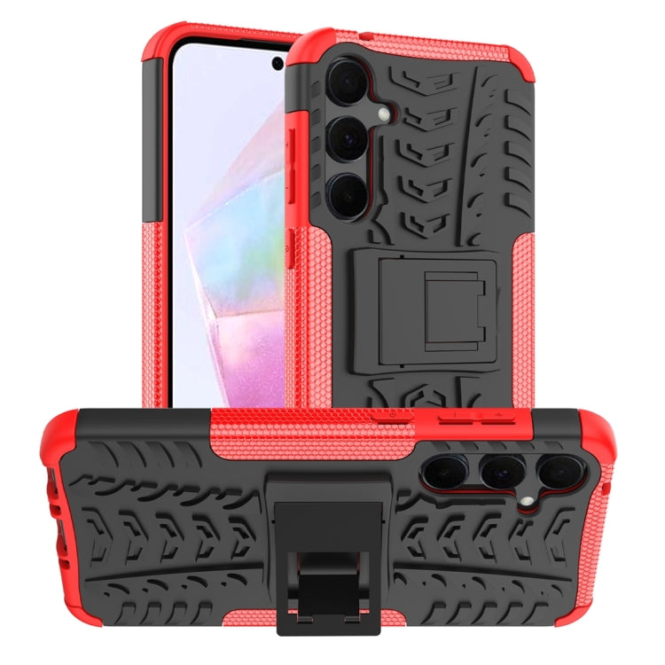 For Samsung Galaxy A35 5G Tire Texture TPU + PC Phone Case with Holder(Red) by buy2fix