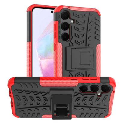 For Samsung Galaxy A35 5G Tire Texture TPU + PC Phone Case with Holder(Red) by buy2fix