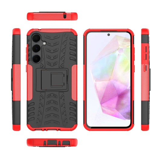 For Samsung Galaxy A35 5G Tire Texture TPU + PC Phone Case with Holder(Red) by buy2fix