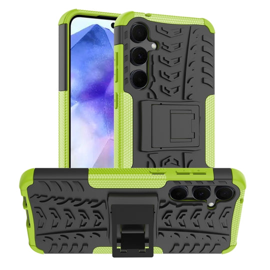For Samsung Galaxy A55 Tire Texture TPU + PC Phone Case with Holder(Green)