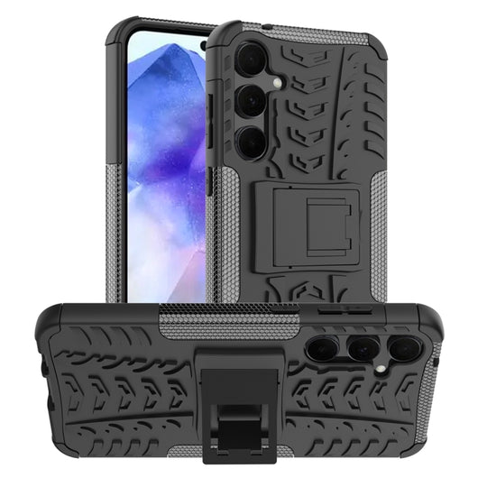 For Samsung Galaxy A55 Tire Texture TPU + PC Phone Case with Holder(Black)