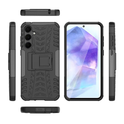 For Samsung Galaxy A55 Tire Texture TPU + PC Phone Case with Holder(Black) by buy2fix