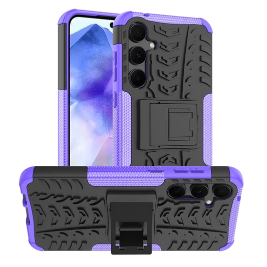 For Samsung Galaxy A55 Tire Texture TPU + PC Phone Case with Holder(Purple) by buy2fix
