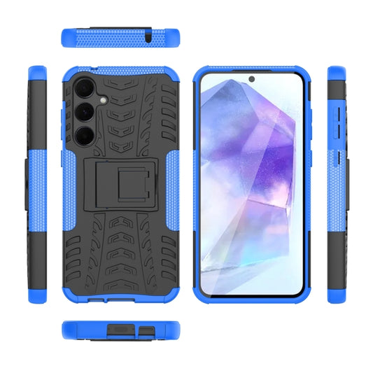 For Samsung Galaxy A55 Tire Texture TPU + PC Phone Case with Holder(Blue) by buy2fix