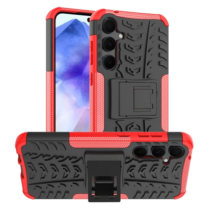 For Samsung Galaxy A55 Tire Texture TPU + PC Phone Case with Holder(Red) by buy2fix