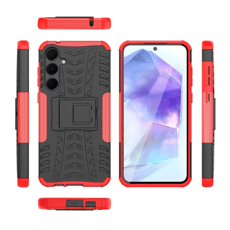 For Samsung Galaxy A55 Tire Texture TPU + PC Phone Case with Holder(Red) by buy2fix