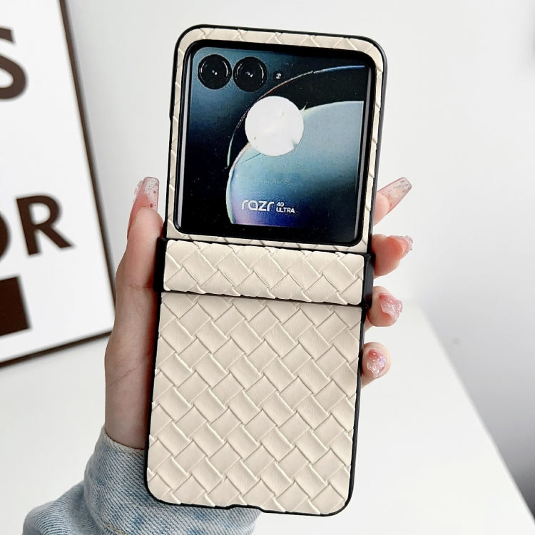 For Motorola Razr 40 Ultra Three-piece Set Woven Texture Folding PU Phone Case(Gold) by buy2fix