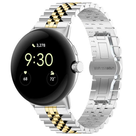 For Google Pixel Watch 5 / 4 / 3 / 2 / 1 41mm Seven Beads Stainless Steel Metal Watch Band(Silver Gold)