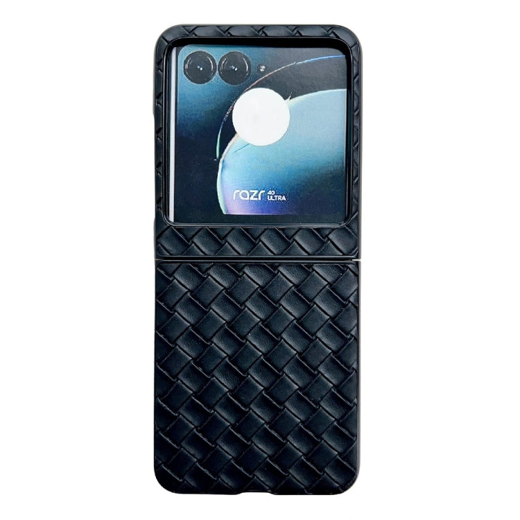 For Motorola Razr 40 Ultra Woven Texture Folding PU Phone Case(Black) - Motorola Cases by buy2fix | Online Shopping UK | buy2fix