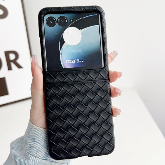 For Motorola Razr 40 Ultra Woven Texture Folding PU Phone Case(Black) - Motorola Cases by buy2fix | Online Shopping UK | buy2fix