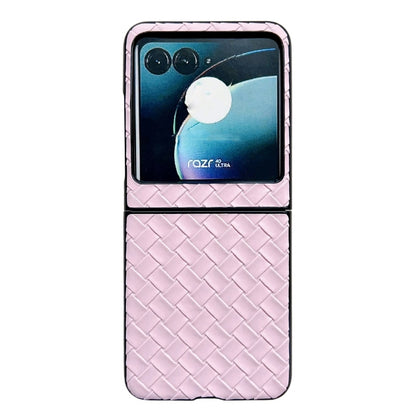 For Motorola Razr 40 Ultra Woven Texture Folding PU Phone Case(Pink) - Motorola Cases by buy2fix | Online Shopping UK | buy2fix