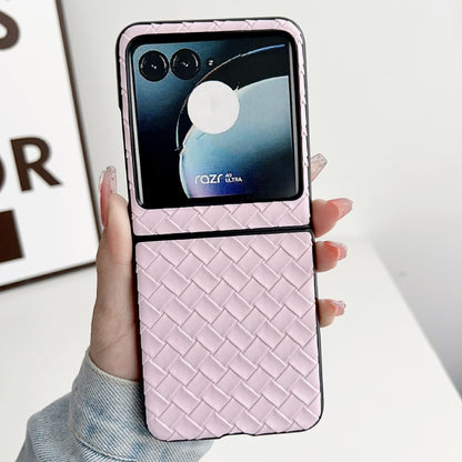 For Motorola Razr 40 Ultra Woven Texture Folding PU Phone Case(Pink) - Motorola Cases by buy2fix | Online Shopping UK | buy2fix