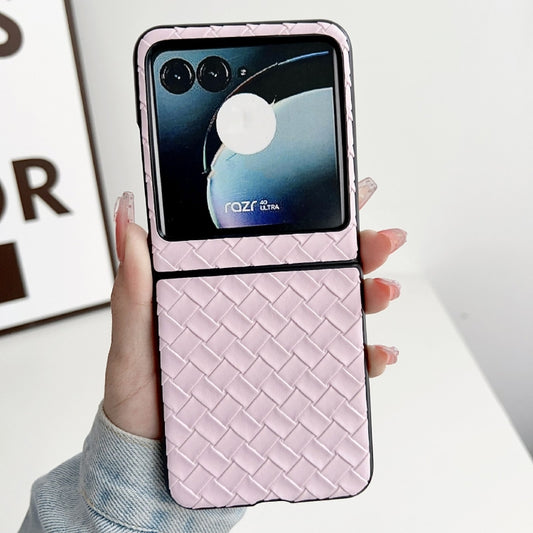 For Motorola Razr 40 Ultra Woven Texture Folding PU Phone Case(Pink) - Motorola Cases by buy2fix | Online Shopping UK | buy2fix