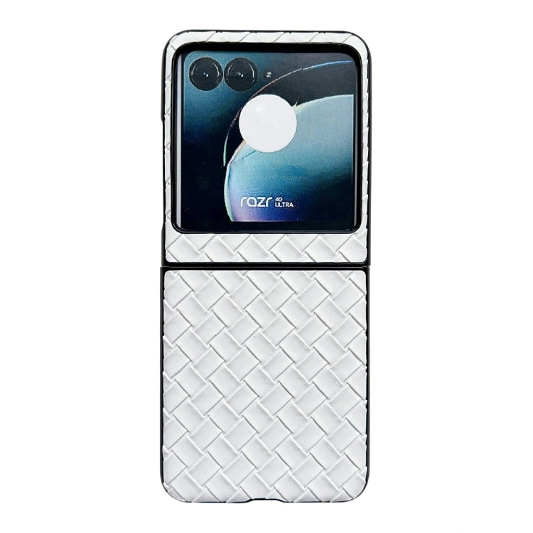 For Motorola Razr 40 Ultra Woven Texture Folding PU Phone Case(White) - Motorola Cases by buy2fix | Online Shopping UK | buy2fix