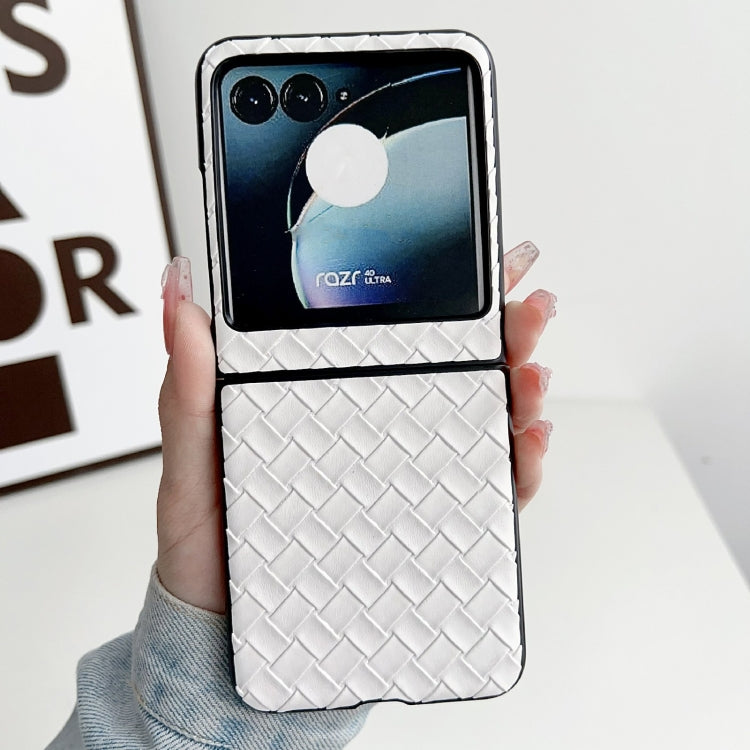 For Motorola Razr 40 Ultra Woven Texture Folding PU Phone Case(White) - Motorola Cases by buy2fix | Online Shopping UK | buy2fix