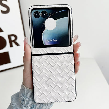 For Motorola Razr 40 Ultra Woven Texture Folding PU Phone Case(White) - Motorola Cases by buy2fix | Online Shopping UK | buy2fix