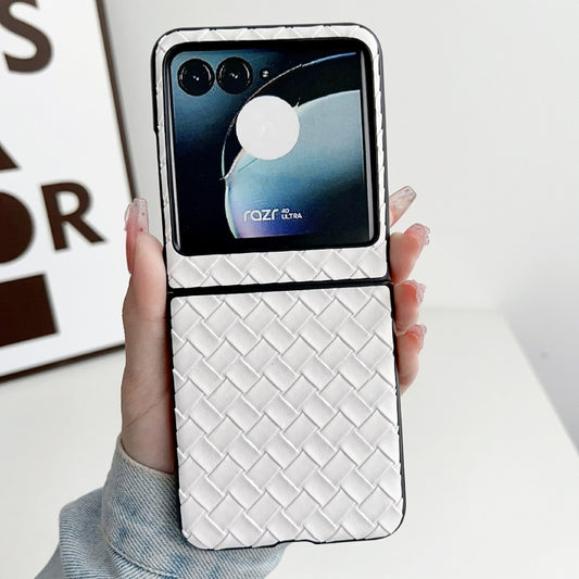 For Motorola Razr 40 Ultra Woven Texture Folding PU Phone Case(White) - Motorola Cases by buy2fix | Online Shopping UK | buy2fix