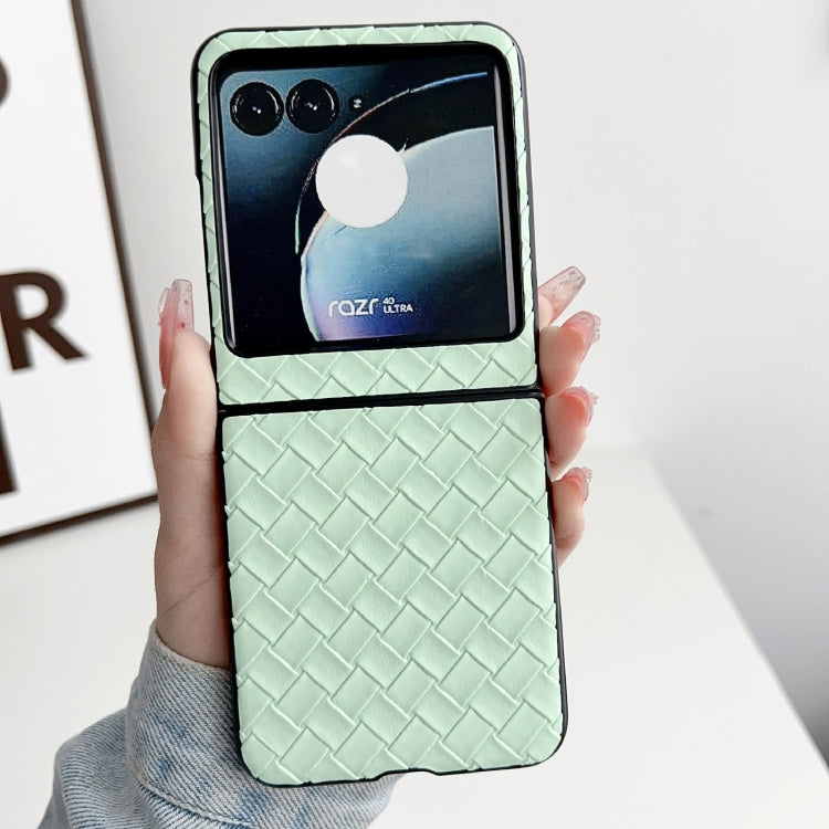For Motorola Razr 40 Ultra Woven Texture Folding PU Phone Case(Green) - Motorola Cases by buy2fix | Online Shopping UK | buy2fix