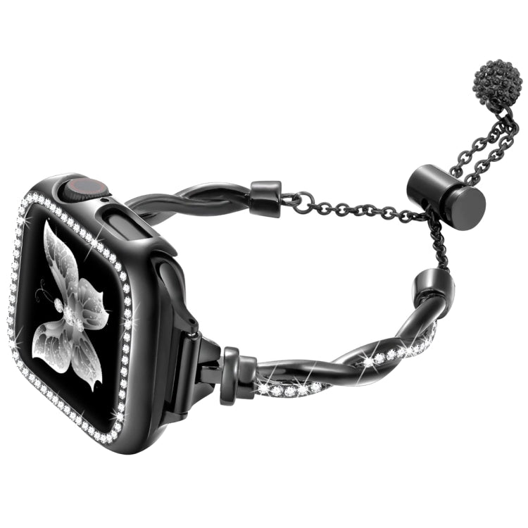 For Apple Watch SE 2023 44mm Twist Bracelet Diamond Metal Watch Band(Black) by buy2fix