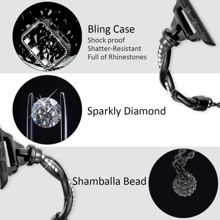 For Apple Watch SE 2023 44mm Twist Bracelet Diamond Metal Watch Band(Black) by buy2fix