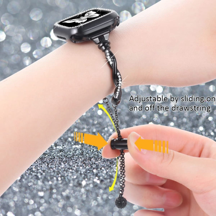 For Apple Watch SE 2023 44mm Twist Bracelet Diamond Metal Watch Band(Black) by buy2fix