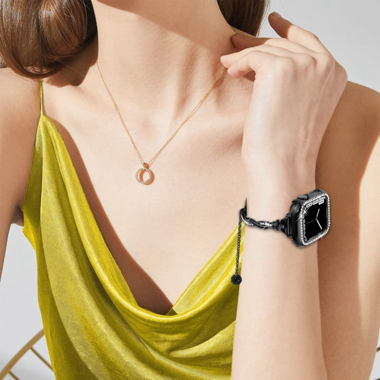 For Apple Watch SE 2023 44mm Twist Bracelet Diamond Metal Watch Band(Black) by buy2fix