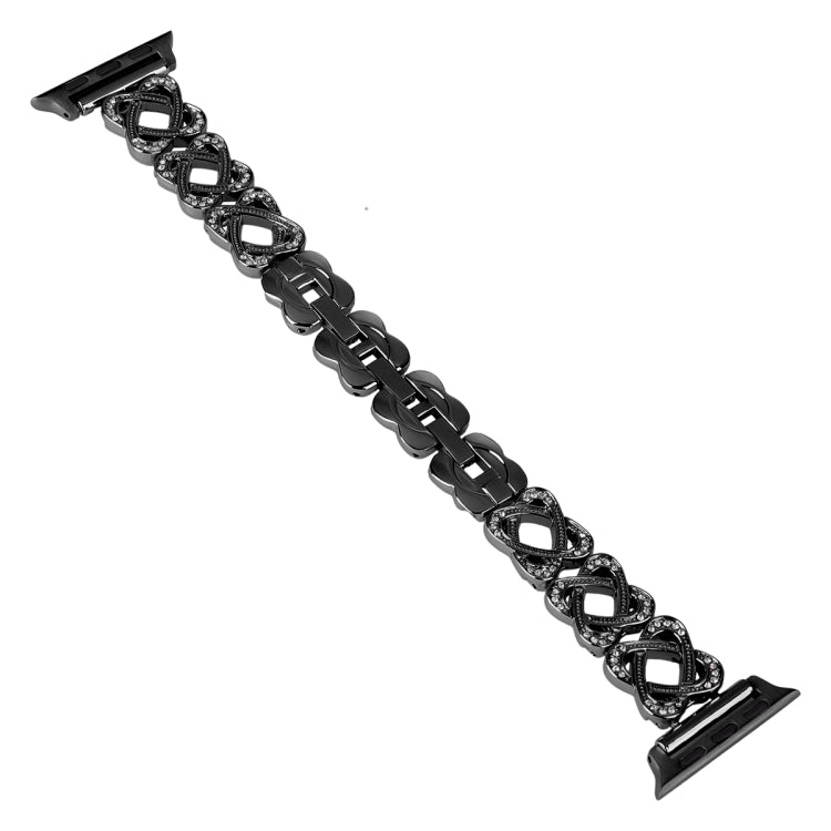 For Apple Watch SE 2023 44mm Hearts Crossed Diamond Metal Watch Band(Black) by buy2fix